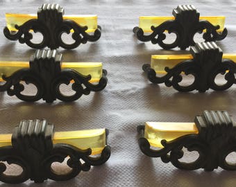 BRASS DRAWER PULLS= celluloid inserts set of 6