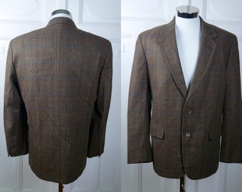 1980s Plaid Blazer, Finnish Vintage Single-Breasted Sports Coat, Brown Blue Copper Subtle Tartan Plaid Jacket: Size XL, 42 US/UK