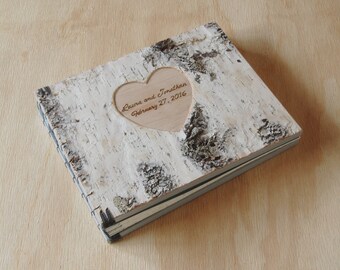birch wood instant photo guestbook - unique wedding anniversary gift wood book rustic natural family memorial scrapbook made to order