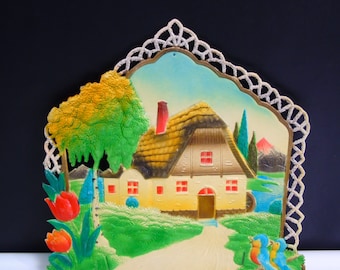 Home Sweet Home 1950s German Die Cut Embossed Sign Calendar Topper Numbered Marked