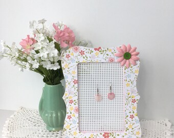 Pink Peony Decoupaged Earring Holder Picture Frame Earring Organizer Gifts for Girls Decoupaged Earring Organizer