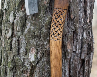 Hand Forged Viking Axe 52100 steel with etching on the head with Leather Case, Viking Bearded Axe, Camp Hatchet