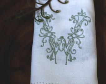 Fabric Cloth Napkins in White Cotton Linen Personalized Set of 50, Two Color Monogram Embroidery and Hemstitch, Wedding Linens, Wedding Gift