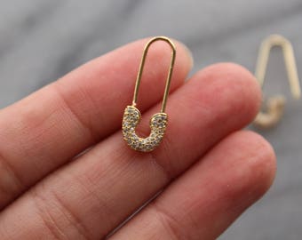 Safety pin earrings- sparkly safety pins/ needle earrings/ pave safety pin drop earrings/ retro/ punk/ minimal/ modern/ hoop earrings/ gifts