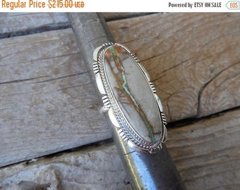 ON SALE Large turquoise ring handmade in sterling silver with Royston turquoise stone