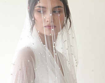 wedding Veil, fingertip length veil, veil with pearl, mid length veil, 4022