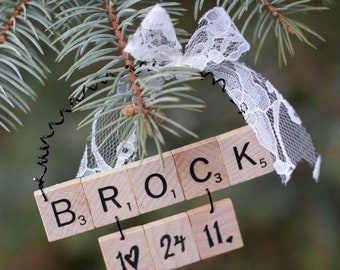 Our First Christmas - Couples Scrabble Christmas Ornament - Personalized Scrabble Ornament Personalized