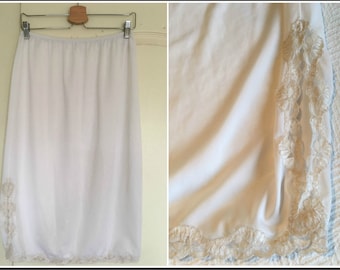 Vintage 1970s French Maid Half Slip with Lace Trim and SIit - Size Large