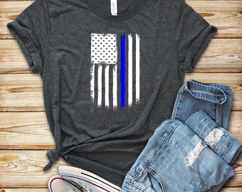 Police USA Flag / Shirt / Tank Top / Hoodie / Police Shirt / Law Enforcement / Thin Blue Line/ Blue Lives Matter / Police Officer Shirt