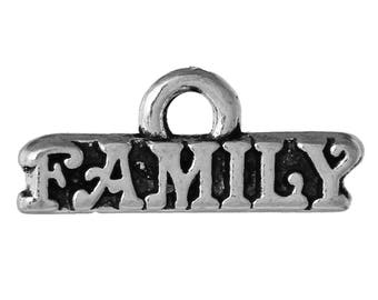 10 Antique Silver "Family" Charms 16 x 7mm (B236e)