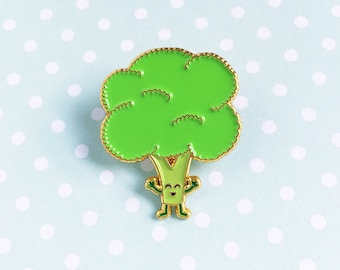 Broccoli Enamel Pin - cute cartoon healthy greens vegetable veggies food lapel