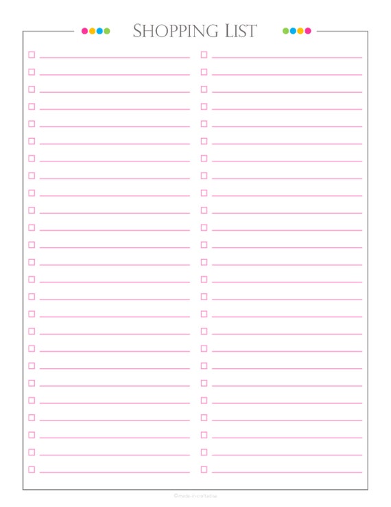 shopping list plain without categories pdf planner for