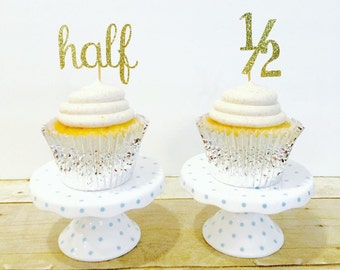 Half Birthday Cupcake Toppers / Set of 12