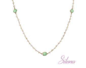 Necklace prehnite Rosary in vermeil (sterling silver 925 gold plated)