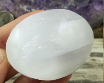 Selenite Palm Stone - Polished Selenite Crystal - Polished Stone Freeform - Cleansing Stones - Chakra Healing Stones and Crystals - Reiki
