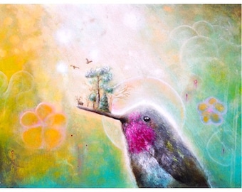 Hummingbird Art Print - Hummingbirds - Surrealism - Tree Art