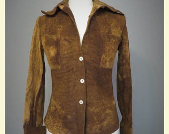 Vintage 70s woman brown suede blouse small/medium