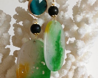 Carved Jade Earrings, semiprecious gemstone earrings, pendant earrings