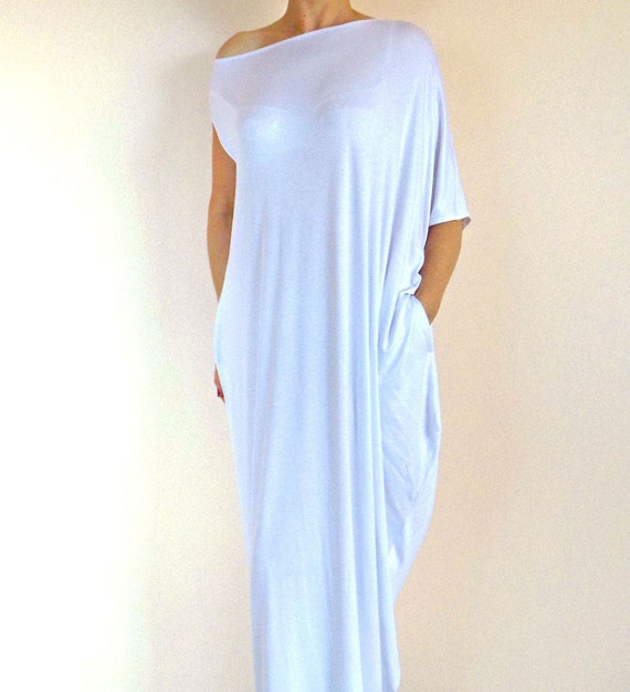 White Maxi Dress with Pockets White Kaftan Asymmetric Plus