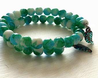 Marbled Coil Bracelet - Watercolor Bracelet - Wrap Bracelet - Mermaid Bracelet