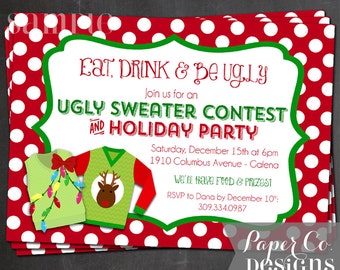 Polka Dots Ugly Sweater Christmas/Holiday Party Invite - Digital File ONLY