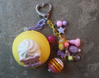 Squishy Bear Charm - Keychain - Key Chain - Bag Purse Charms - Kawaii - Macaroon - Macaron - Squish - Pastry - Decoden
