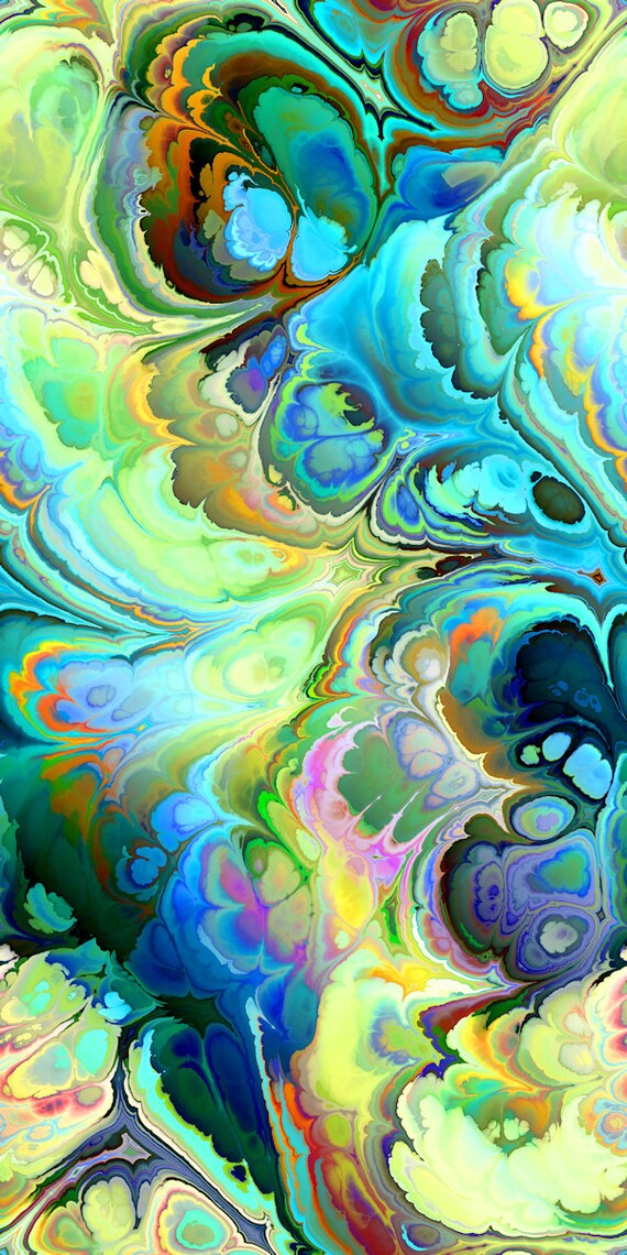 Artist Hand Created Fleece Fiber Art Fabric Panel Glacier Colors Marble Apparel Blanket