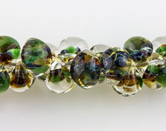 10 Teardrop Handmade Lampwork Beads - Meadow 11mm (TD-138)