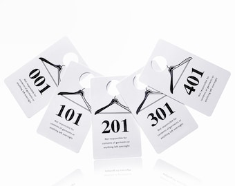 100 Plastic Number Tags, Reusable Coat Room Check Hanger Claim Tickets, 1 Set of 100 Consecutive Numbers, Choose from 001-500