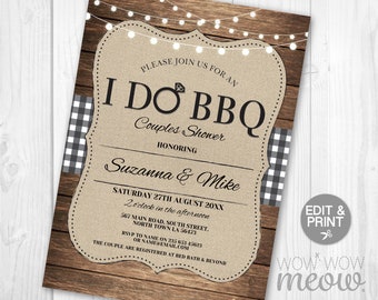 I Do BBQ Invitation Couples Shower Printable Invite Engagement Party INSTANT Download Lights Check Gingham Personalize Editable Printable