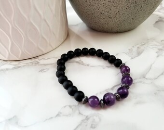 Amethyst and Onyx Bracelet | Handmade | RGD-BR-0001