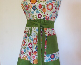Multi-color/Green Floral Print Full Apron