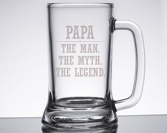 Gift for Papa from Kids, The Man The Myth The Legend Beer Mug, Engraved Beer Glass, Papa's Beer Glass, Father's Day Gift for Grandpa