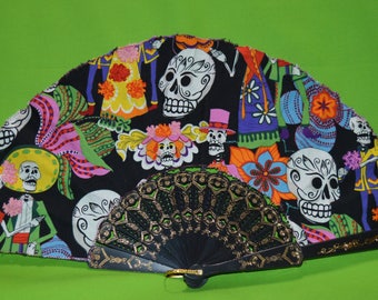 Day of the dead hand held fan, dia de los muertos fan