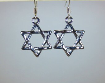 Silver Colored Star of David Dangle Earrings