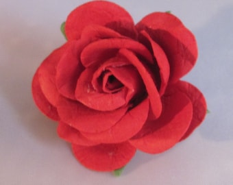 Paper Rose Flower Lapel Pin - Red - Everyday / Weddings / Proms