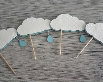 Cloud with Rain Drop Cupcake Toppers