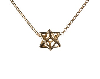 Merkaba Necklace Gold Filled Pendant Sacred geometry Kabbalah Jewelry Star of David 3d Seed of life Handmade GP7