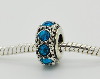 Sky Blue Rhinestone Bead, Bracelet Beads, Charm, European Bracelet.