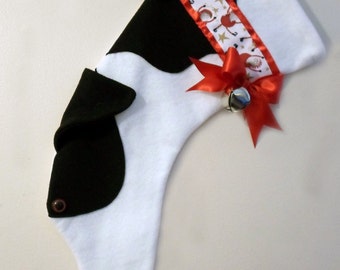 Greyhound Christmas Stocking Black/White Cow Spotted