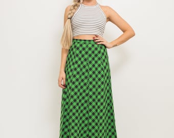 Vintage skirt BUFFALO plaid skirt CHECKERED skirt MAXI skirt green skirt high waist skirt retro skirt Holiday party 1970s skirt 70s skirt