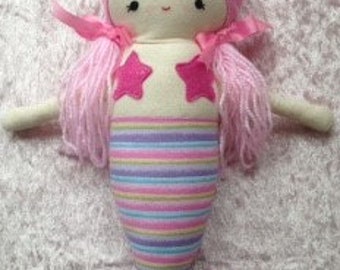 Mermaid Doll, Mermaid Rag Doll, Pink, Handmade Doll