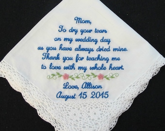 Embroidered Wedding handkerchief for the Mother of the Bride