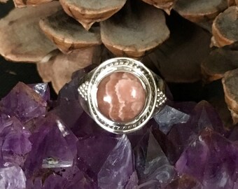 SALE!! Stunning, rhodochrosite, 925 sterling silver ring