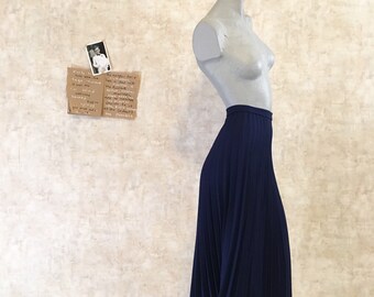 Vintage 70s Navy Pleated Skirt small extra small