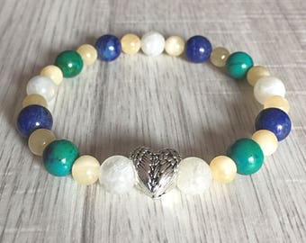 Fertility & Healthy Pregnancy Gemstone Bracelet,Moonstone,Chrysocolla,Lapis Lazuli,Calcite,reki charged,crystal healing,gemstone gifts