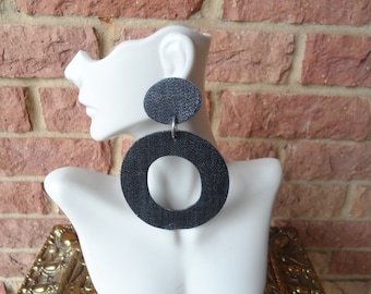 Upcycled denim blue jean dangle earrings