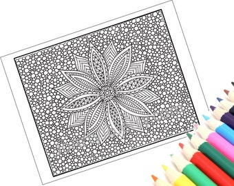 Zentangle Inspired Printable Coloring Page, Zendoodle Flower, Page 10