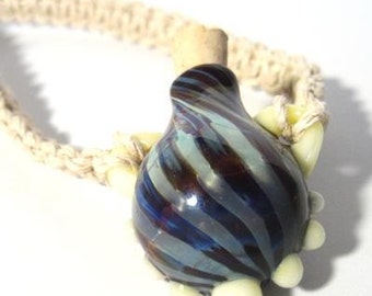 Handmade Lampwork Bottle on Phat Hemp Necklace