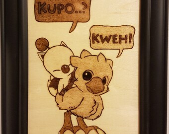 Woodburning - Chocobo and Moogle
